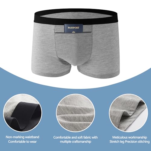 2 Pack Pocket Underwear for Men, Men's Boxer Briefs with a Stash Secret Pockets. (Grey, Black)4