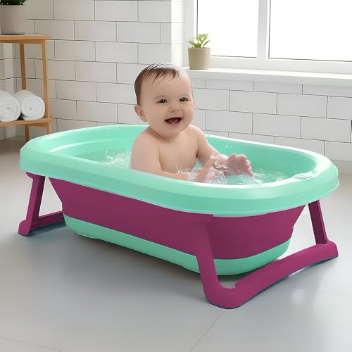 Image of StarAndDaisy Baby Bath Tub for 0 to 5 Years /Bath Tub for Kids 0-3 Years, Tub for Girls & Boys with oldable Legs, Easy to Store -Green Pink