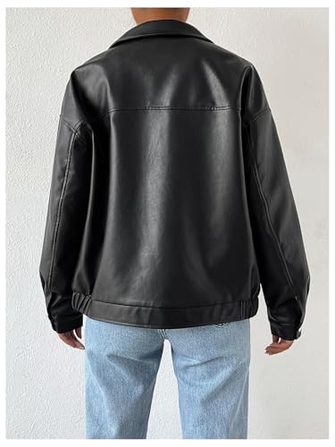 MakeMeChic Women's Faux Leather Shacket Long Sleeve Zip Up Motorcycle Jacket Biker Coat2