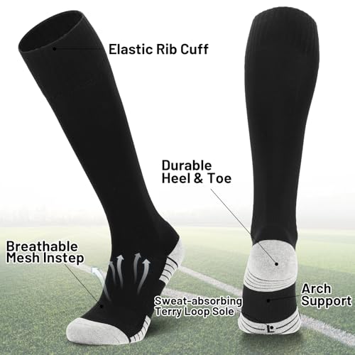 Ultrafun 4 Pairs Soccer Socks Cushioned Knee High Team Sports Football Socks for Men Youth Kids3