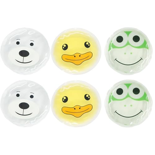 Cuscinetti refrigeranti per bambini, 6 pezzi, 7 cm x 7 cm, ghiaccio in gel con 3 diversi motivi di cartoni animati, ghiaccio riutilizzabile per febbre, lividi, urti, denti del giudizio e occhi stanchi