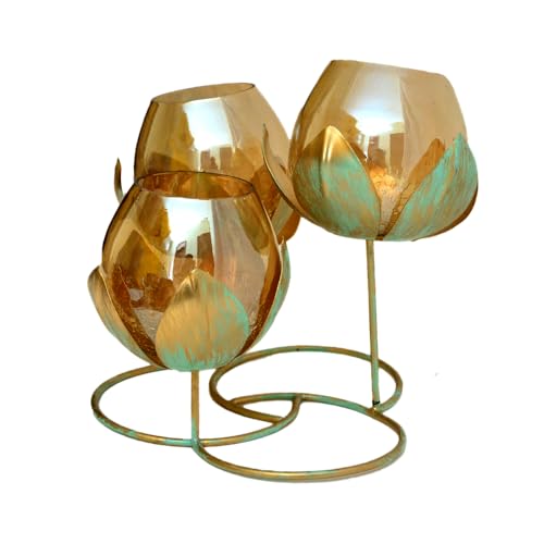 Image of Trio Lotus Bloom Glass T-Light Holder - I-89-GR