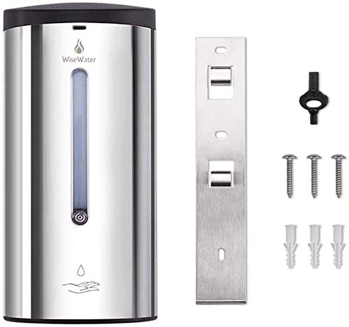 Wisewater Touchless Soap Dispenser Wall Mounted, Automatic Sanitizer Dispenser with Infrared Motion Sensor,Stainless Steel,Hands-Free Soap Container for Bathroom,Kitchen,Hospital,Large Capacity 700ml
