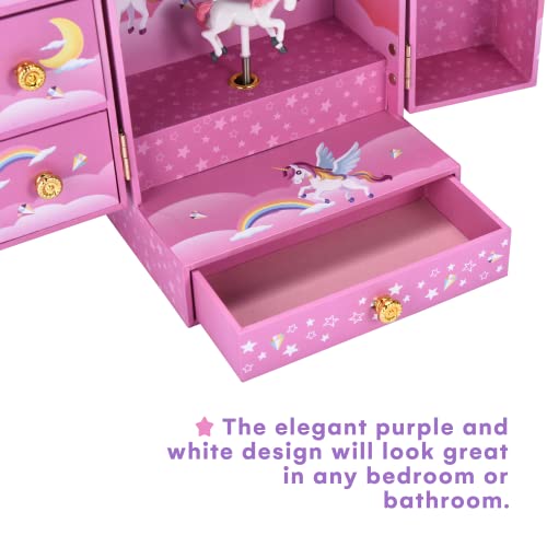 Jewelkeeper Unicorn Musical Jewelry Box With 4 Drawers - Princess Jewelry Boxes For Little Girls - Storage For Ring, Necklaces, Earrings - Birthday Gifts For Kids - Accessories Organizer For Teen Girl #TOP3