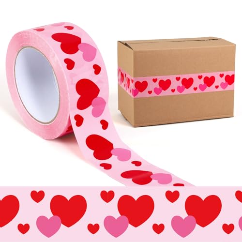 Whaline 109 Yard Valentine' s Day Packing Tape Waterproof Shipping Tape Romantic Red Pink Heart Gift Wrapping Tapes for Small Business DIY Crafts Box Carton Decor