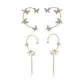 Juego de 4 ganchos para pendientes sin perforación, clip de hueso de mariposa, flor, zinc, circonita