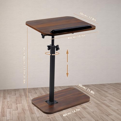 Image of comfoyar Couch Side Table Adjustable Height, C Shaped End Table for Bed Chair and Small Space, 360 Swivel 180 Flip, Sofa TV Tray Living Room Bedroom with Slat for Laptop Snack