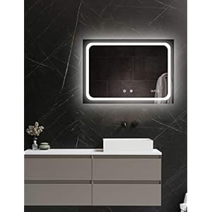 ApeJoy® AJ2s LED badkamerspiegel 70 x 50 cm met verlichting, klok en spiegelverwarming, LED-wandspiegel met touch-schakelaar, lichtspiegel energieklasse A++ IP44