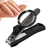 Nail Clippers with Magnifying Glass, Stainless Steel Fingernails & Toenails Clippers for Elderly with Removable Magnifying Glass, Fingernail Clippers for Seniors(Black)