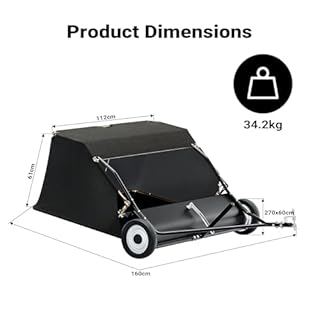 Wiltec Lawn Sweeper with 120 cm Sweeping Width, Lawn Sweeper for Ride-on mowers, Leaf Collector with 415 l Collection net Leaf Sweeper for Lawn Tractor