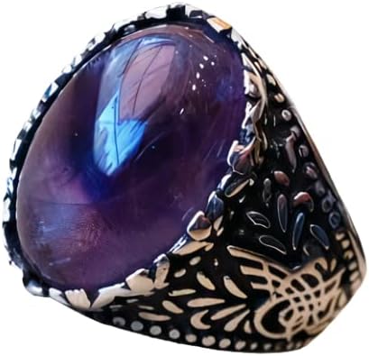 Amethyst Mens Ring, Natural Amethyst, February Birth, Silver Jewelry, 925 Silver Ring, Birthday Gift, Heavy Mens Ring, Arabic Design, Ottoman Style Ring, Christmas, Turkey Mens Signet Ring