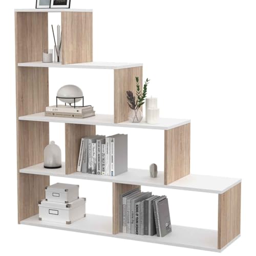 IDMarket - Bibliothèque escalier Lina Bois façon hêtre et Blanc