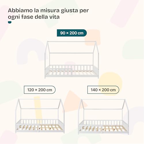 Letto Singolo Hesel Per Cameretta A Forma Di Casetta 90 X 200 Cm Bianco [En.Casa] - 8