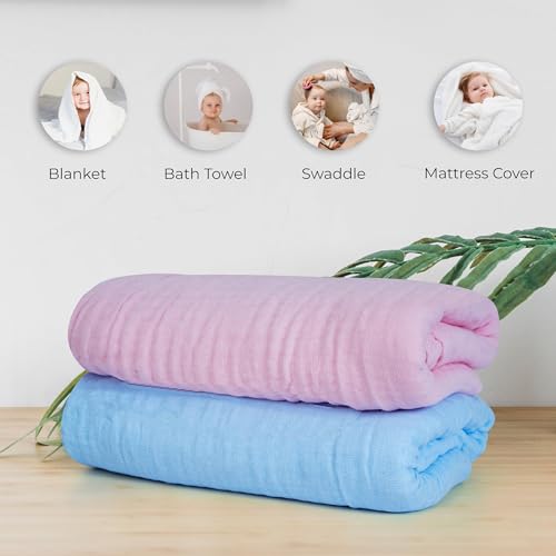 Image of Muslin Baby Bath Towel Newborns Super Soft High Absorbent Cotton 6 Layer Towel Infants Toddlers Kids Boys Girls (105 * 105 CM, Blue)