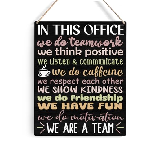 Office Quote Sayings Signs Wall Decor Rustic in This Office We Do Teamwork We Think Positive Wooden...