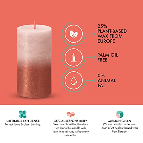 Bolsius 4 Pack Misty Pink/Amber Sunset Rustic Metallic Pillar Candles - 2.75 X 5 Inches - Fine European Quality - Natural Eco-Friendly Plant-Based Wax - Unscented Dripless Smokeless 60 Hour Candles #TOP3