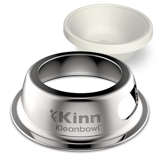 Kinn Kleanbowl Pet Bowl Stainless Steel Frame with Compostable Refills 8 oz (Pack of 1) Spill-Proof Stable Disposable Dog Bowls for Easy Cleaning and Healthy Pets No Plastic