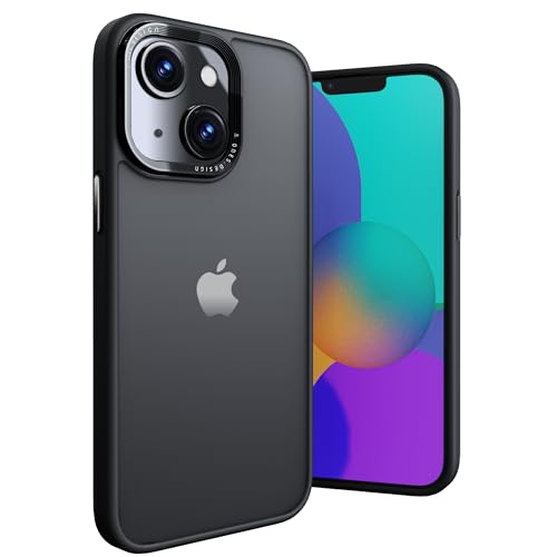 ONES 艶消し いPhone14Plus ハードケース 【 強化レンズ保護、合金ボタン、エアバッグ 】● 米軍MIL規格 超耐衝撃 【 黒·衝撃吸収シリコンバ