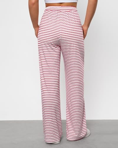 GRAPENT Striped Wide Leg Pants Woman High Waisted Pull On Elastic Waist Casual Lounge Comfy Loose Fit Pants with Pockets3
