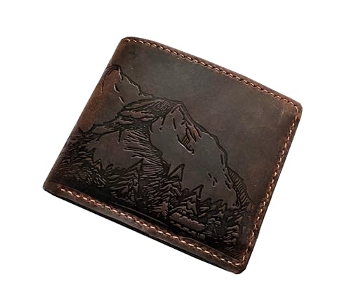 Mountain landscape handcrafted leather wallet, distress waxed leather gift, ID card slot bifold style2