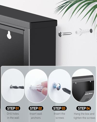 Image of Uniclife Wall Mount Mailbox, Mailboxes for Outside, Large Modern Mail Box with Key Lock, Security Locking Drop Box for Newspaper House Office Outdoor, Black