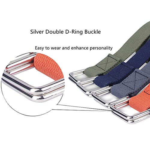 Men Women Canvas Web Belt with Double D-ring, Durable Adjustable Casual Extra Long, 2 Pack2