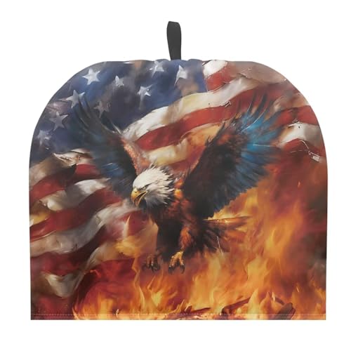 Image of Tea Cosy Tea Pot Cozies Cover Insulating Keep Warm Teapot Dust Cover Gift for Holiday Home Party Decor July 4th Patriotic American Flag Eagle Flame Print
