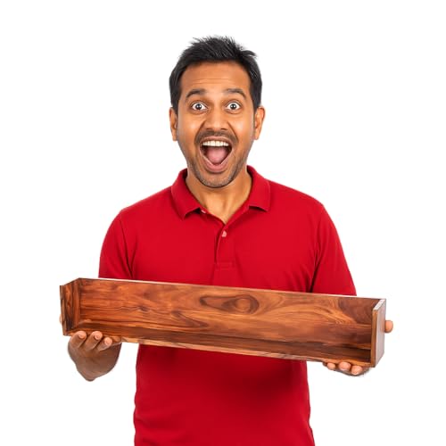 Image of Solid Wood Floating Wall Shelves (Set of 3) | Premium Wooden Wall Mounted Shelves for Living Room, Bedroom & Office Decor | Teak Finish | 28 /34 /46 Inch