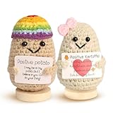 Handmade Mini Funny Positive Potato & Emotional Support Pickle Crochet Doll,2PCS Cute Knitted Wool Positive Crochet Animals,Emotional Support Plush Gifts for Women,Perfect Christmas/Birthday Cheer