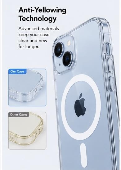 Image of DIZORO Crystal Clear Magnetic Magsafe Compatible with iPhone 14 / iPhone 13 Case with Anti-Yellow Anti-Scratch Shockproof Transparent Cover.
