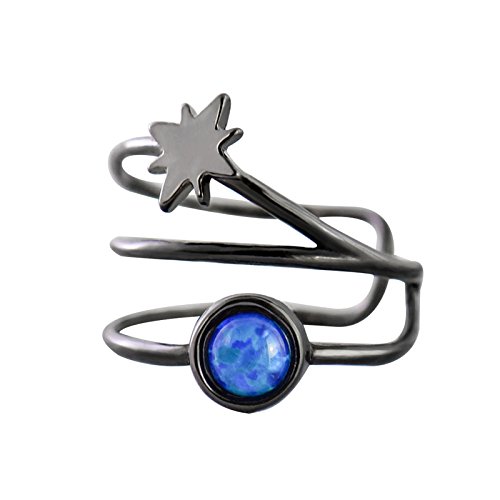 Sterling Silver Ear Cuff Clip Blue Universe Star Space Black Earrings Element Design Blue Simulated Opal Earrings,One Pair, For Girls Boys Students
