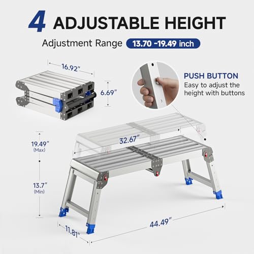 Loyoda Adjustable Folding Work Platform 500 lbs - Lightweight Aluminum Step Stool Ladder for Washing Vehicles, Cleaning, Painting, Reaching High Items | Standard Size 33\" x 12\" x 19.5”