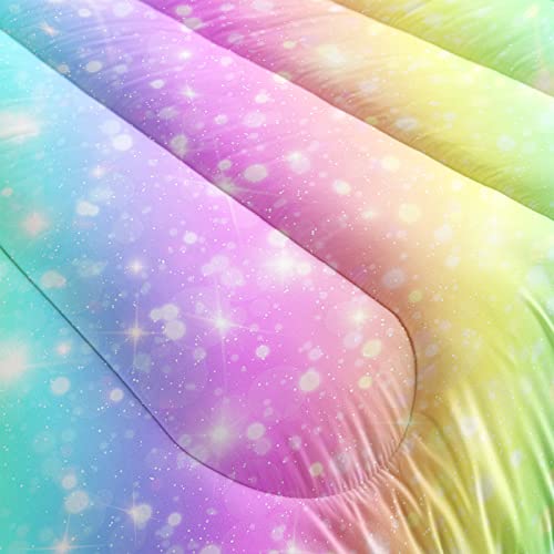 Bailipromise Rainbow Bedding Set For Girls Colorful Kids Comforter Set Full Tie Dye Pastel Duvet With Golden Stars Glitter Watercolor Girly Quilt Set Toddler Bedding Sweet Bedroom Decor 3 Pieces #TOP4