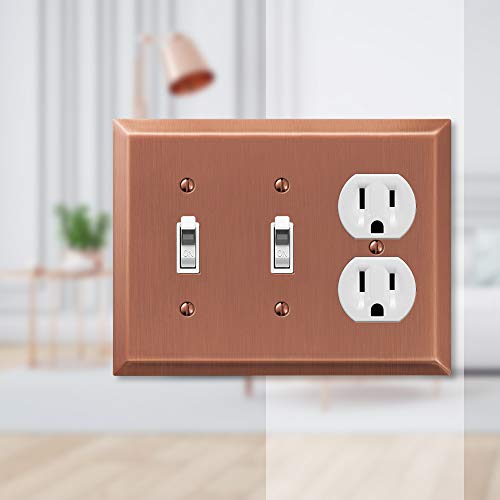 Image of Amerelle Century Double Toggle /Single Duplex Steel Wallplate in Antique Copper