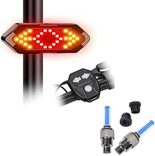 Wireless LED Bicycle Turn Signal Light Kit with Remote Control, Red/Yellow Directional Arrows, Blue LED Valve Stem Caps, W... Price In India
