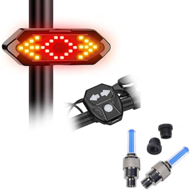 Wireless LED Bicycle Turn Signal Light Kit with Remote Control, Red/Yellow Directional Arrows, Blue LED Valve Stem Caps, W... - Review, Price and Buying Guide