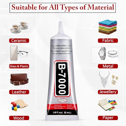 Image of GLUN Clear B-7000 Glue 50ml Pack for Rhinestone Crafts, Jewellery & Bead Adhesive Semi Fluid High Viscosity Glues for Clothes, Shoes, Fabric, Cell Phones Screen Repair or Nail Art