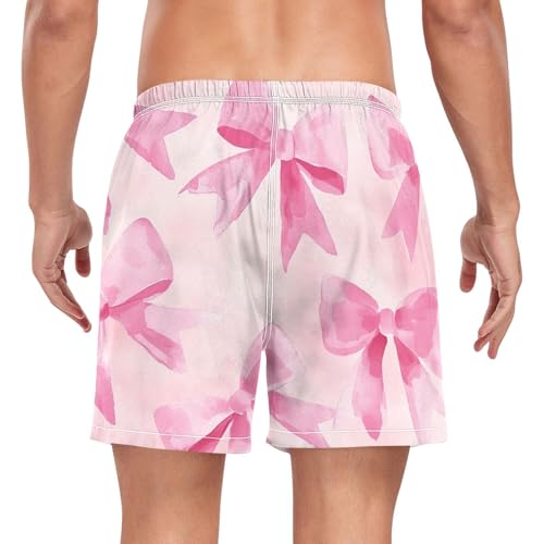 2 in 1 Mens Pink Bow Swim Trunks 4.7 Inch Swim Shorts Swim Suits Board Shorts（919）3