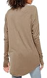 Damska bluzka z długim rękawem na co dzień z okrągłym dekoltem t-shirt luźna tunika topy okrągły brzeg sweter bluza bluzka z otworami na kciuk, Khaki, M