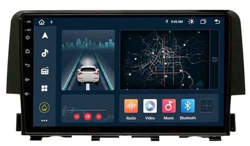 JINFOLI For Civic, 2016 2017 2018 Android 10 Autoradio Multimediale GPS Navigation Player SWC MirrorLink 4G LTE Wifi OBD2 DVR USB BT Impianto audio stereo per auto(T2 CAM2)