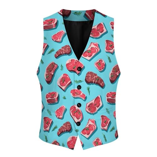 Meat Slices Pattern Print Men's Suit Vest Waistcoat Vests Formal Dress with 2 Pockets for Business Casual Tuxedo3