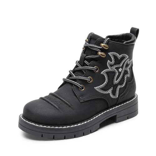 DREAM PAIRS Boys Girls Combat Ankle Boots Cowboy Cowgirl Western Embroidered Side Zipper Booties Toddler/Little Kid/Big Kid 9 Toddler Camel