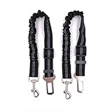 Pack de 2 Cinturon De Seguridad para Perros - Cinturon Perro Coche - Correa Perro Coche con Elástico y Fuerte Mosquetón para Trasportar Mascotas (2 Cinturones Negros)