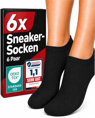 CORE GORIMO - 6 Paar - Sneaker Socken Damen und Herren - hochwertige Baumwolle - Sneakersocken sowie Sportsocken für Sport & Alltag (39-42 Schwarz)