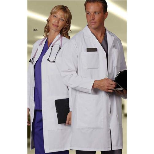 imagen de Worklon 1475XL - Abrigo de laboratorio de consulta unisex de poliéster/algodón con cierre frontal de botón, talla XL, blanco