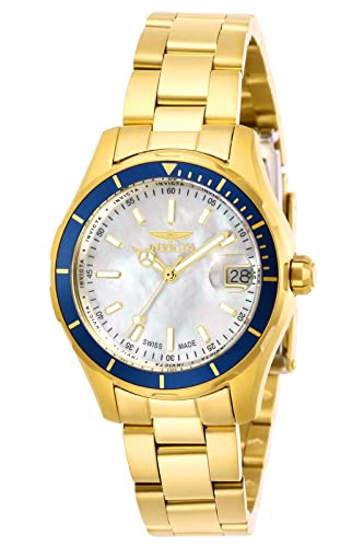Invicta Women's Pro Diver Gold-Tone Steel Bracelet & Case Swiss Quartz White Dial Analog Watch 28646
