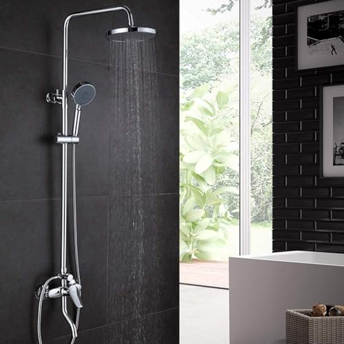 Kit de douche argent avec mitigeur eau chaude froide et tête ronde 20cm