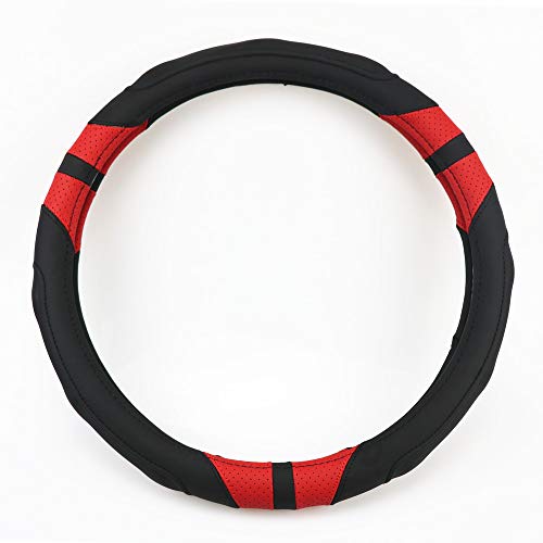 Dee-Type Leather Steering Wheel Cover Universal 15 Inch Black & Red #TOP6