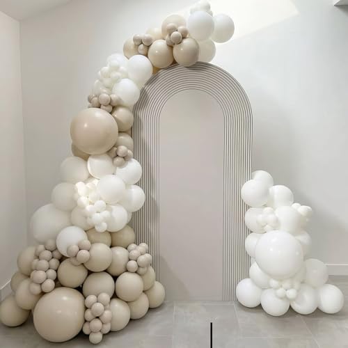 Image of White Nude Double Balloons, Neutral Balloons Double Stuffed Beige Balloons Pearl Sand White Balloons for Birthday Baby Shower Party Boho Theme Wedding Bridal Shower Anniversary Decorations Supplies