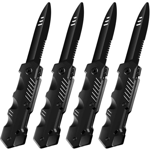 QINQINZIJIN Coltello Finto Retrattile, 4 Pezzi Coltelli Retrattili, Coltello Finto Retrattile per Scherzi, Pugnale Giocattolo in Plastica, Fake Knife per Halloween Cosplay Pesce d'Aprile
